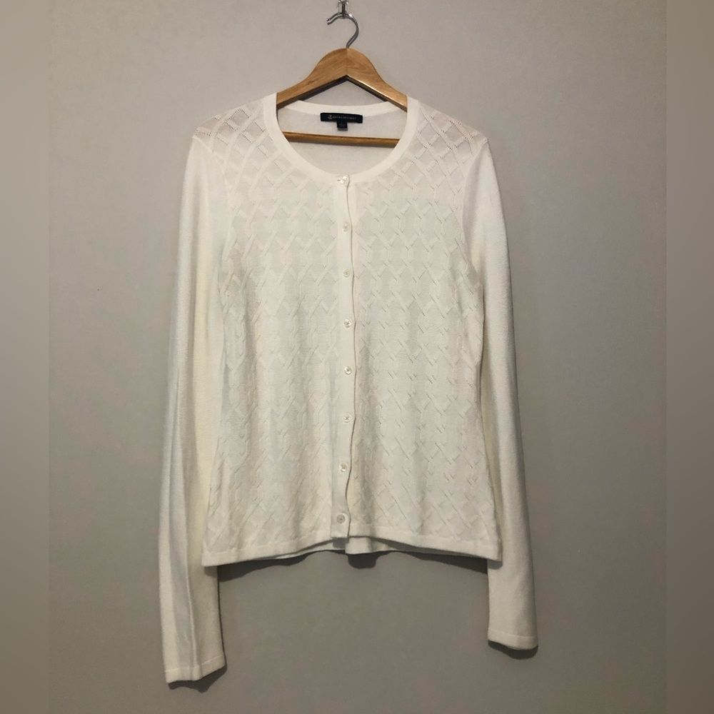 Brooks Brothers Lightweight White Cable Knit Sweater Women’s Large Button Up
